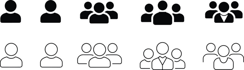 Minimalist Team and Group Icons with Silhouette Designs for Social, Business, and Collaboration Themes