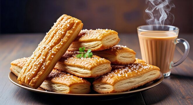 Indian Khari Salty Puff Pastry Snacks Served Hot Tea Traditional Morning Bite