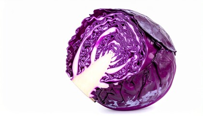 Obraz premium Fresh red cabbage isolated on white background, cruciferous vegetable, healthy ingredient, winter salads, copy space