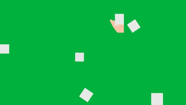 green screen white background square it hand holding piece paper man suit tie cross middle business card persons phone squares smart microsoft logo animated chromakey background.