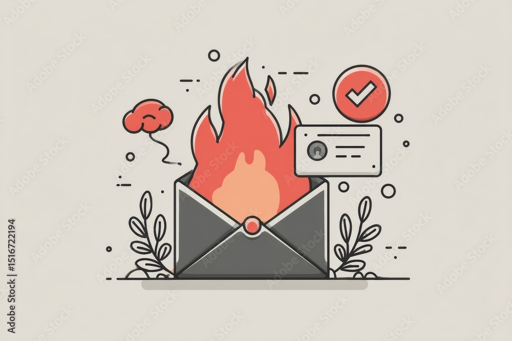 Aufkleber firewall blocking friendly messages with flames and notification symbols in digital illustration