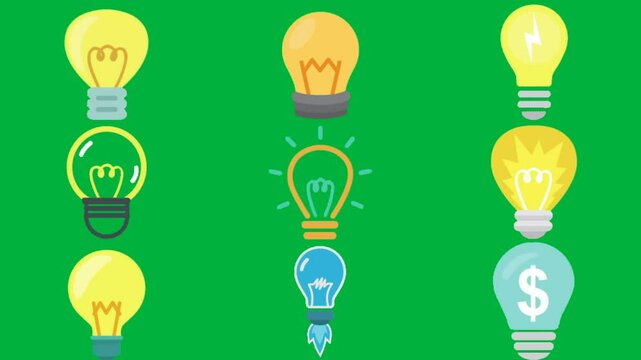 green screen white background yellow light bulb dollar sign inside sitting top stack books black logo it animated chromakey background creative gesture frame expression.