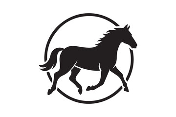 Fototapeta premium Dynamic black horse silhouette vector illustration of a wild stallion galloping with flowing mane, perfect for equestrian and nature-inspired designs