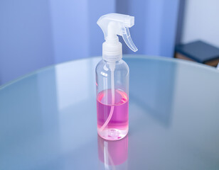 Close-up of a Spray Bottle with Pink Liquid