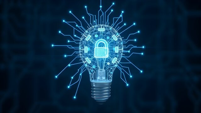 Blub with circuit, light bulb on black background