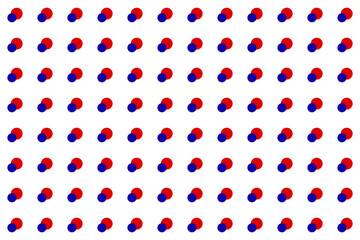 Seamless polka dot pattern featuring small blue dots on red dots, arranged in a clean grid layout over a white background. Ideal for textile, gift wrap, and digital backgrounds. © Qubii Studio