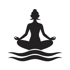 Woman Meditating On Quiet Beach Silhouette