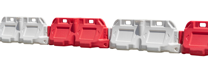 Red and white Plastic  road fence on white