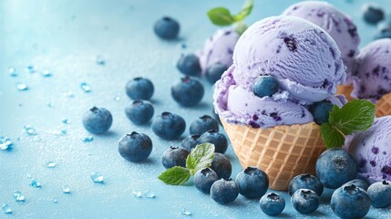 Blueberry Ice Cream Cone, copy space