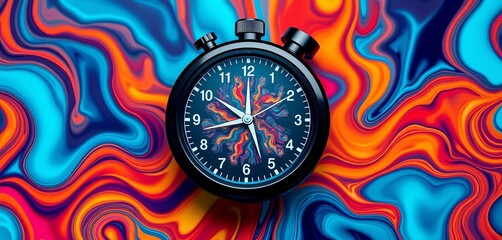 Abstract clock, smartphone location pin, stopwatch; face scan element,  illustration,  widget