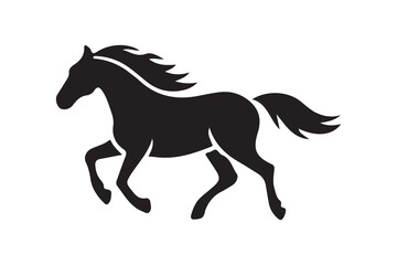 Running horse silhouette vector illustration featuring a wild equine stallion with flowing mane, perfect for farm animal or equestrian design projects