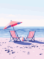 beach chairs and umbrella