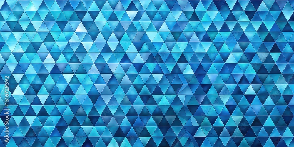 Poster abstract geometric design featuring a mosaic of blue triangles with varied shades and textures for d