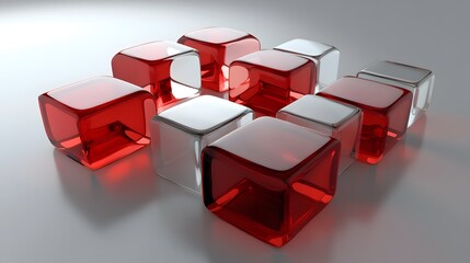 Red and white glossy cubes arranged in a geometric pattern.