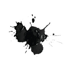 Chaotic black ink blot splash with spatter drops, perfect for grunge art, modern digital design, posters, branding assets, abstract backgrounds, packaging, marketing graphics, t-shirt design