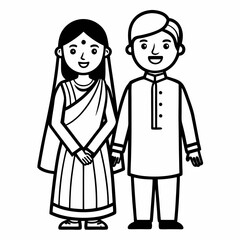 Bengali wedding couple vector line art