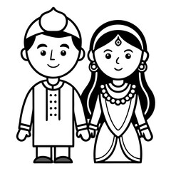 Bengali wedding couple vector line art