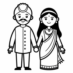 Bengali wedding couple vector line art