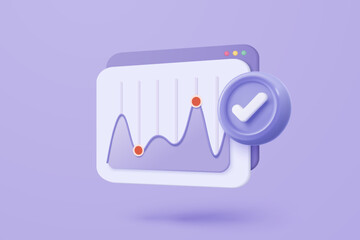 Fototapeta na wymiar 3D graph down with alert notice icon for finance investment. negative check list button choice for false, correct, lost, problem. 3d emergency trading stock icon vector render illustration