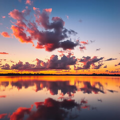 Obraz premium Sunset Reflection Over Calm Waters