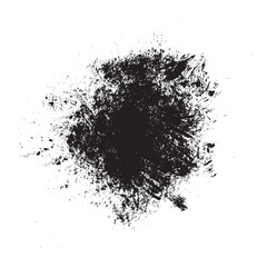 Chaotic organic ink blob with scattered grainy splatter marks creating dramatic grunge effect perfect for artistic prints, digital textures, posters, packaging, modern design and background art.