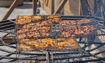 meat frying on grill