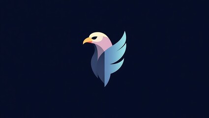 Obraz premium Cybernetic eagle head in glowing pastel lines, representing precision, vision, and digital strength in futuristic form. Golden Eagle logo. Futuristic eagle logo.
