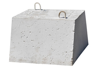 Large concrete block with lifting brackets on a white