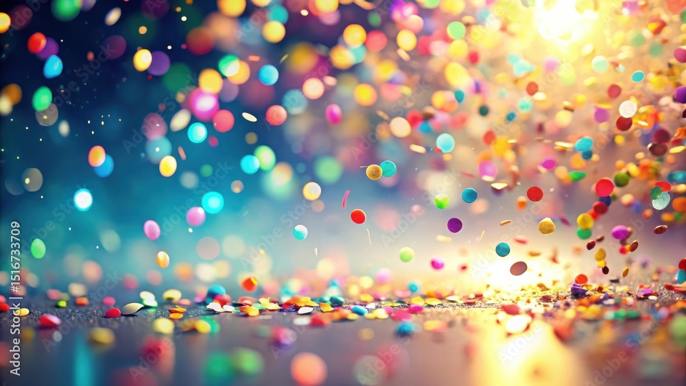 Poster a vibrant celebration captured in a burst of multicolored confetti, creating a joyful and festive at