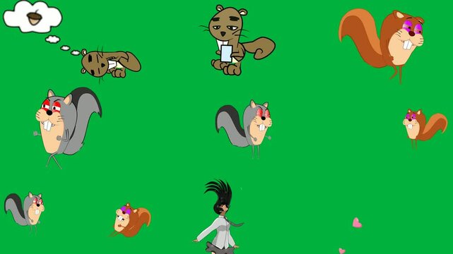 cartoon character green background bear holding cell phone chipettes chip screen white image squirrel it girl praying front teddy sitting top laptop purple eyes nose red two characters.