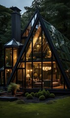 Fototapeta premium Modern black a-frame house