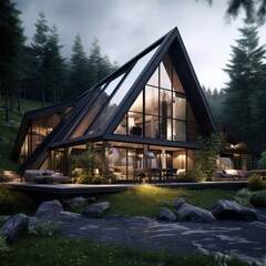 Fototapeta premium Modern black a-frame house