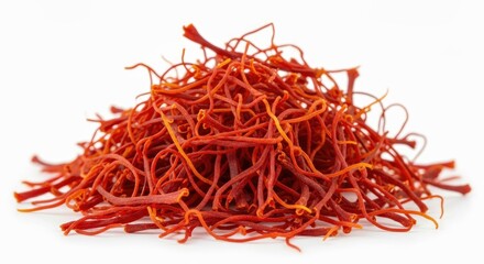 Naklejka premium Exquisite Dried Saffron Spice Threads Isolated Culinary Ingredient Premium Quality