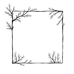 Fototapeta premium A minimalist, hand-drawn frame with delicate branches, a perfect blend of natural and geometric design. Ideal for adding a touch of elegance to your projects.
