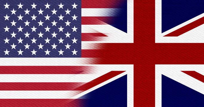 USA flag stars and stripes and UK Union Jack flag background