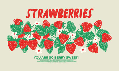 Plakat Sweet and juicy strawberry t shirt artwork. Feeling berry mood. Fresh strawberry fruit print. You are so berry sweet. Berry garden art. Eat more strawberry. Sweet berry fruit club print design.