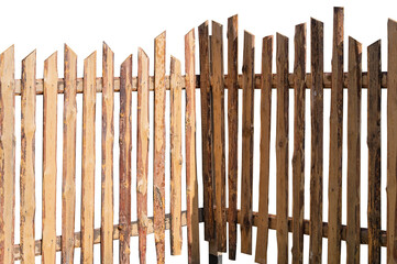 Fence made of unpainted boards on a white