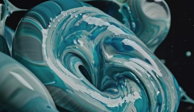 Abstract acrylic swirl, blue and white, fluid art texture