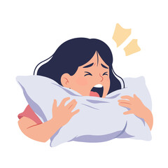 Teen girl screaming into pillow while feeling frustrated and overwhelmed  