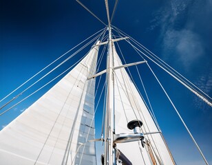 Fototapeta premium white sailboat mast and rigging against clear blue sky