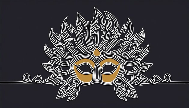 continuous one line art of a carnival face mask illustration