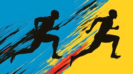 Two runners in motion, depicted as silhouettes.