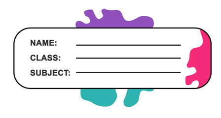 A sticker for kids that has an outer stroke and a purple and green shape on the top and bottom.