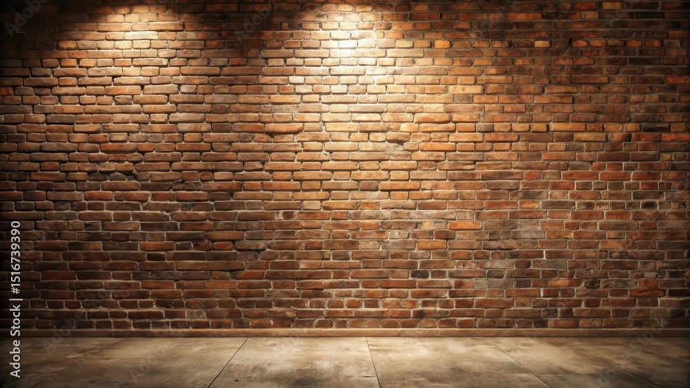Poster Illuminated Brick Wall Background Rustic Texture and Empty Floor Space Ideal for Design Projects