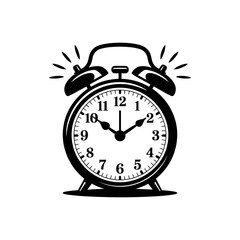 Vintage Alarm Clock: Capturing the nostalgia of yesteryear, a meticulously designed monochrome clock icon radiates retro charm, embodying the essence of time.