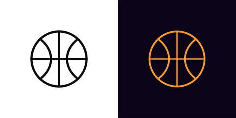 Outline basketball icon, with editable stroke. Basketball game icon, sport ball. Basketball championship and tournament, sport league, game court, play ball. Vector icon