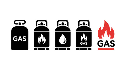 Gas Cylinders Collection: Set of five graphic gas cylinder icons displaying different symbols with 