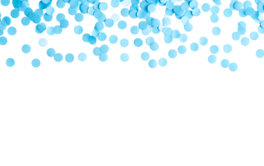 Blue paper confetti gently falling from above against a transparent background; PNG