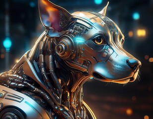 robotic cybernetic dog with futuristic metal design