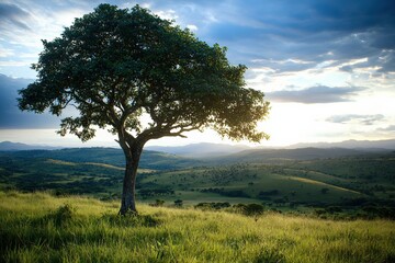 Obraz premium Majestic Tree on a Hilltop View